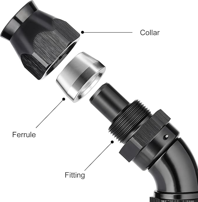 EVIL ENERGY 10AN 45 Degree PTFE One Piece Full Flow End Hose Fitting Aluminum Black
