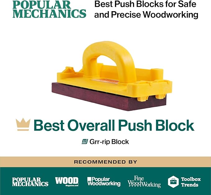 MICROJIG GRR-RIP-BLOCK Smart Push Block for Routers, Jointers, Band and Table Saws, Woodworking Tool, Extreme Grip, GB-1, Yellow/Green
