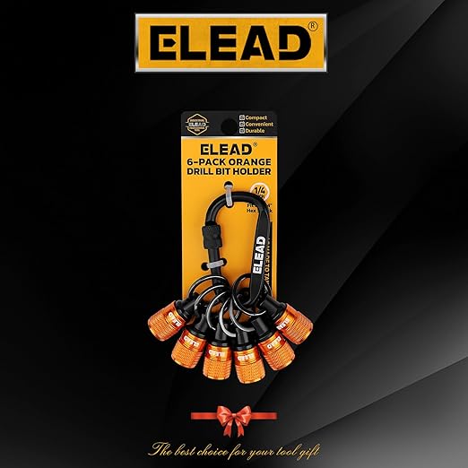 ELEAD 6-Piece Bit Holder Key Chain, 1/4 inch Orange Hex Shank Bit Holders, Quick Release Design with Keychain Carabiner for Nut Driver, Screwdriver & Drill Bits, Tools Gifts for Men