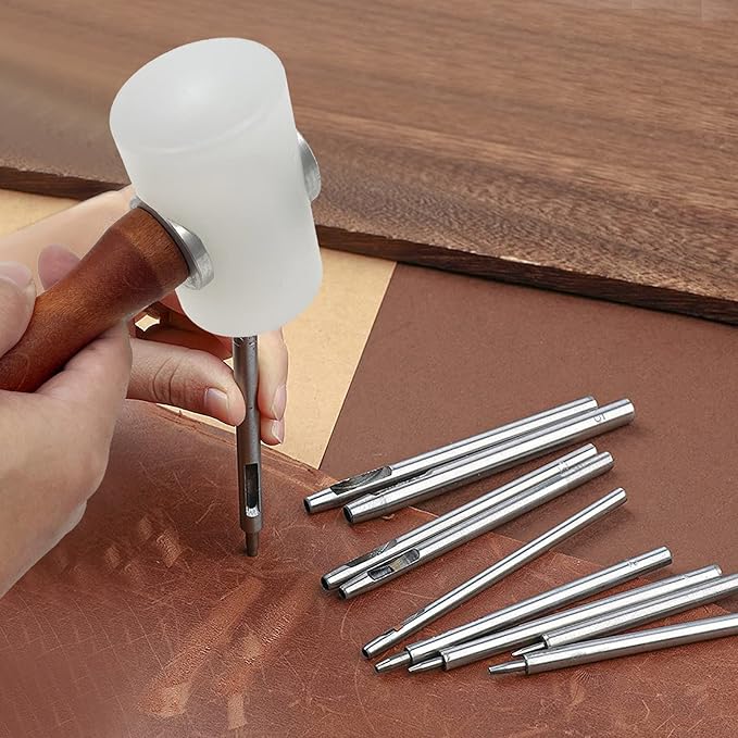 Leather Carving Hammer Mallet Wood Handle Nylon Hammer Mallet for Leathercraft Leather Carving DIY Leathercraft Mallet, Nylon T Head Wood Handle 7.4 Inch