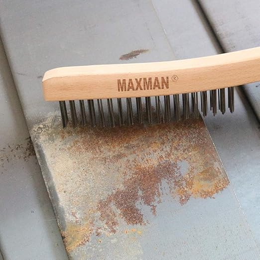 Wire Brush,Heavy Duty Carbon Steel Wire Scratch Brush for Cleaning Rust with 14" Long Curved Beechwood Handle,Large