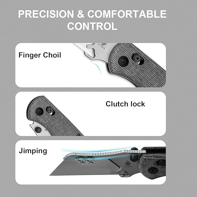 Kizer Uti Bear(New Dual-screw Version) Folding Utility Knife, Clutch Lock Box Cutter EDC Pocket knife with 5PCS Razor Blades, Pocket Knives with Pocket Clip for Men Women V3619JA3