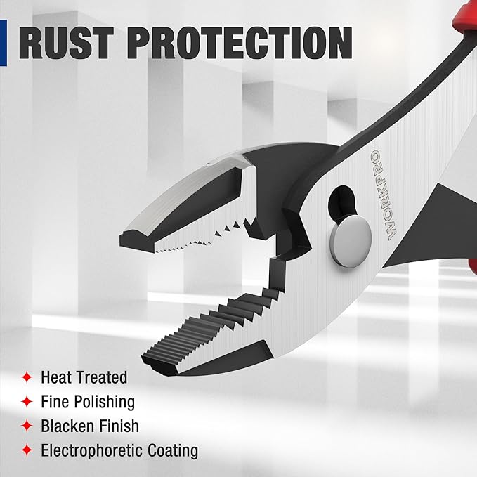 WORKPRO 6??Slip Joint Pliers Tool, Large Soft Grip,Rust Prevention Finish, 3-Zone Serrated Jaw Forged from High Carbon Steel for Maximum Grip