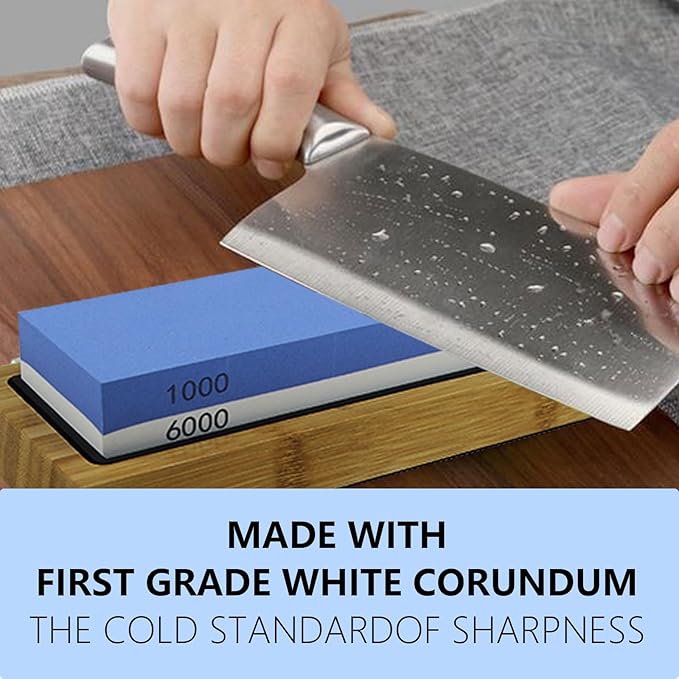Sharpening Stone Whetstone Waterstone 2 Side Grit 1000/6000 Kitchen Knife Sharpener Fast Sharpening NonSlip Bamboo Base