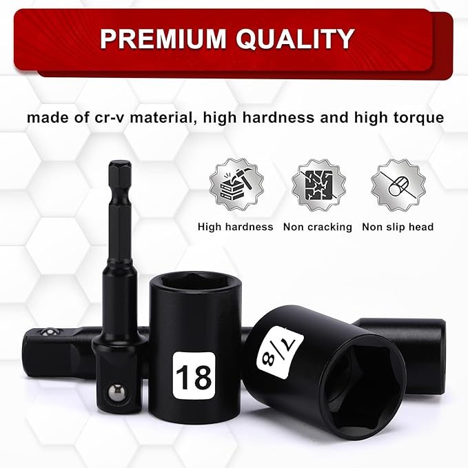 AIRTOON 1/2" Drive Impact Socket Set, 23-Piece Shallow Socket, SAE (7/16 to 1-Inch) & Metric (13-24 mm) Sizes, Ratchet Handle, Adapter, CR-V Steel