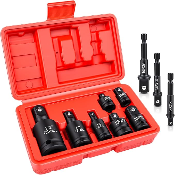 Impact Socket Adapter Set, 10-Piece 1/4" 3/8" 1/2" Drive Swivel Universal Joint Socket, Drill Adapter and Reducer Set for Automotive Repair and DIY