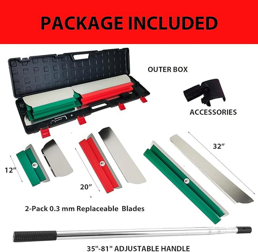 Mexican Style Drywall Tools Skimming Blade with Extension Handle - 12", 20" & 32" Blades with 2 Pack 0.3 mm Blades, Construction Tools End Caps, Wall-Board with Outer Box i