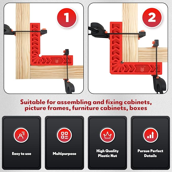 Relitec R 90 Degree Positioning Squares, Clamping Square, Right Angle Clamp Corner Clamp Woodworking Tools for Wood Cabinets, Carpenter Tool for Photo Frames Box Drawer, Set of 12竊?" 4" 6")