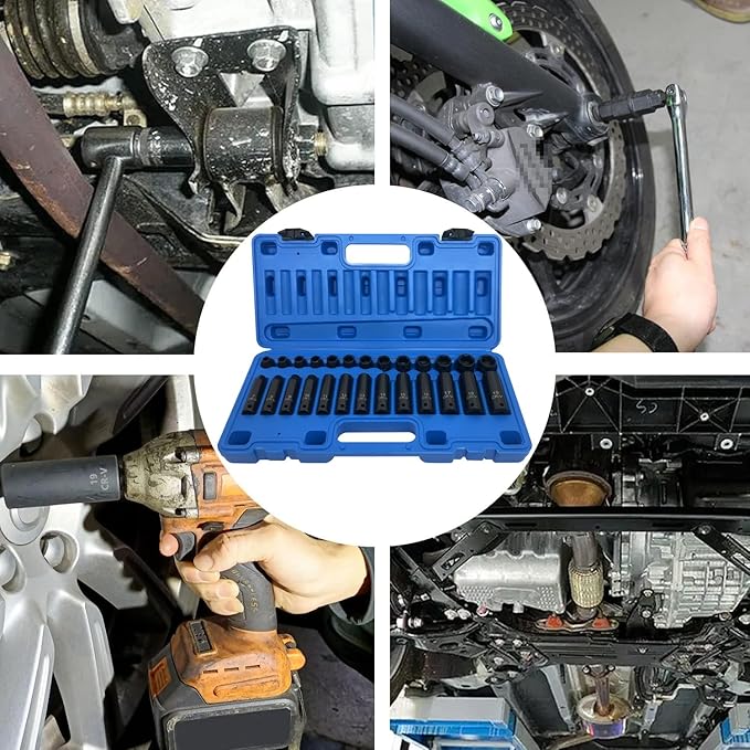 26pcs 3/8" Impact Socket Set, Deep & Standard Socket, Metric 7mm to19mm, 6-Point, Cr-V Steel