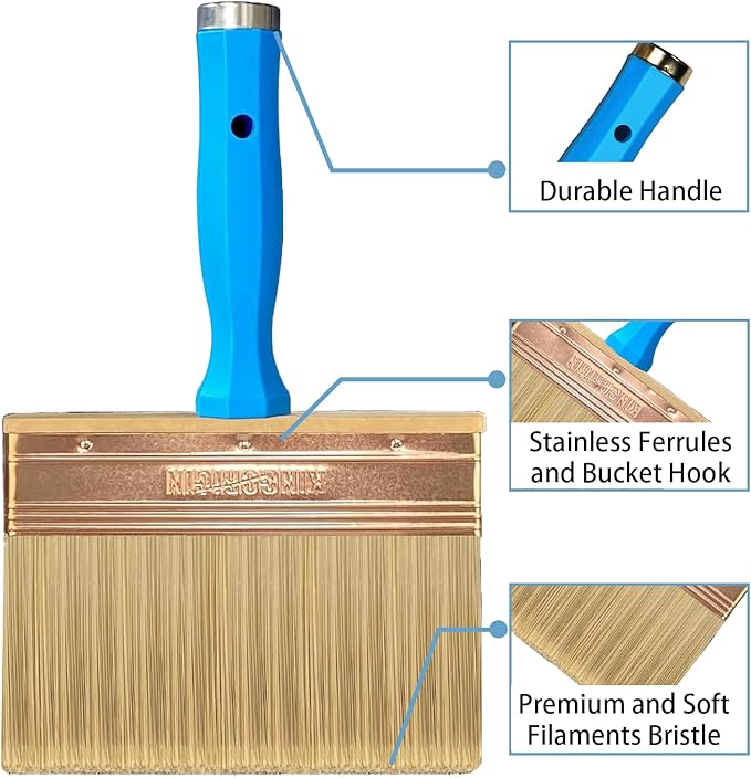 Deck Stain Brush, 6 Inch Deck Paint Brush with Threaded Handle for Extension Pole, Wide Large Brushes for Staining Wood, Fence, Walls, Lime Wash Paint Brush