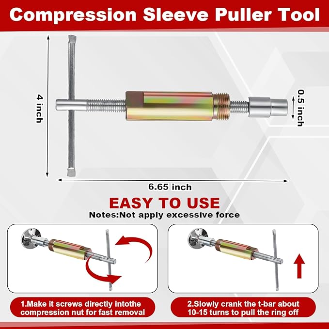 Lanties 5 Pcs Angle Stop Wrench Kit Plumbing Tool, Compression Sleeve Puller for 1/2" Compression Fitting Ferrule Puller Removal Tool for 1/2" Copper Tubing 4-way Multi-functional Utility Key (Black)