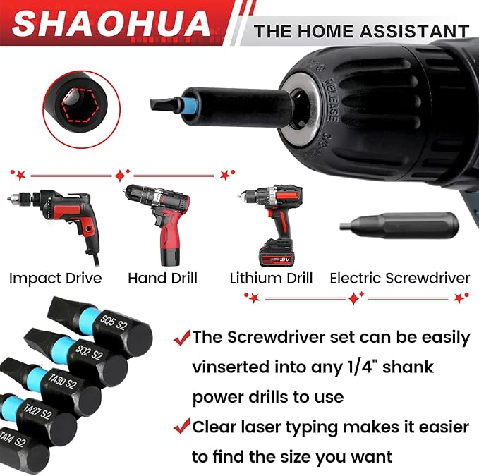 20PCS Screwdriver Bit Set, 1"Triangle Screwdriver Set TA12-30, Square Drive Bits#2,2.75,3,4,5, U-Shaped Bits Set U4,U6, Y-type screwdrivers Y0,Y1, S2 Steel Hex Head Drill Bit Set with 1/4" Bit Holder