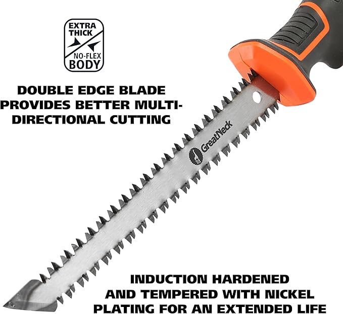 GreatNeck 74030 6 Inch Double-Edged Jab Saw, Drywall Saw, Wallboard Tools, Anti-Slip Rubber Handle, Fast and Efficient Multi-Directional Wall Cutting Tools