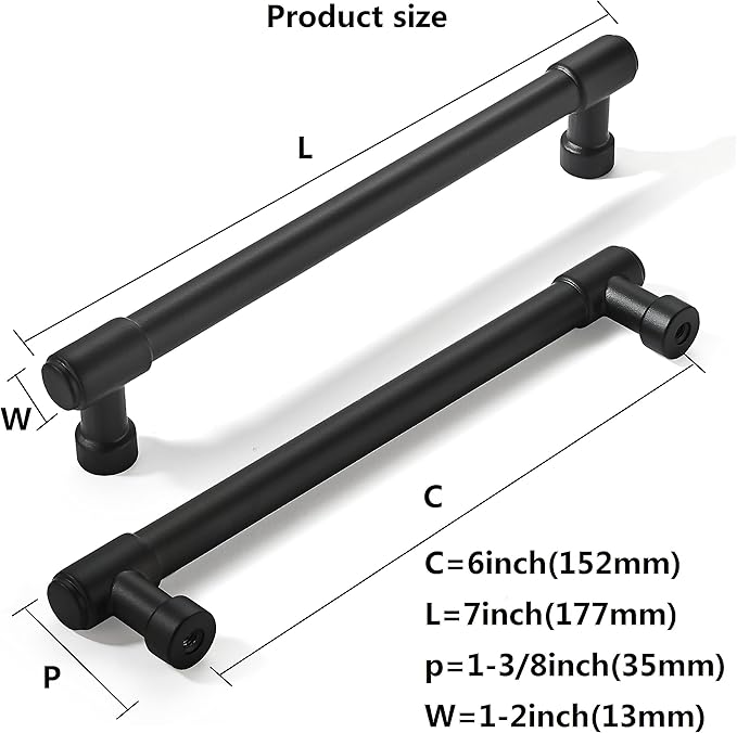 khtumeware 2 Pack Matte Black Cabinet Pulls 6 Inch(152mm) Hole Centers Kitchen Cabinet Handles Cabinet Hardware Kitchen Handles for Cabinets Cupboard Handles Drawer Pulls