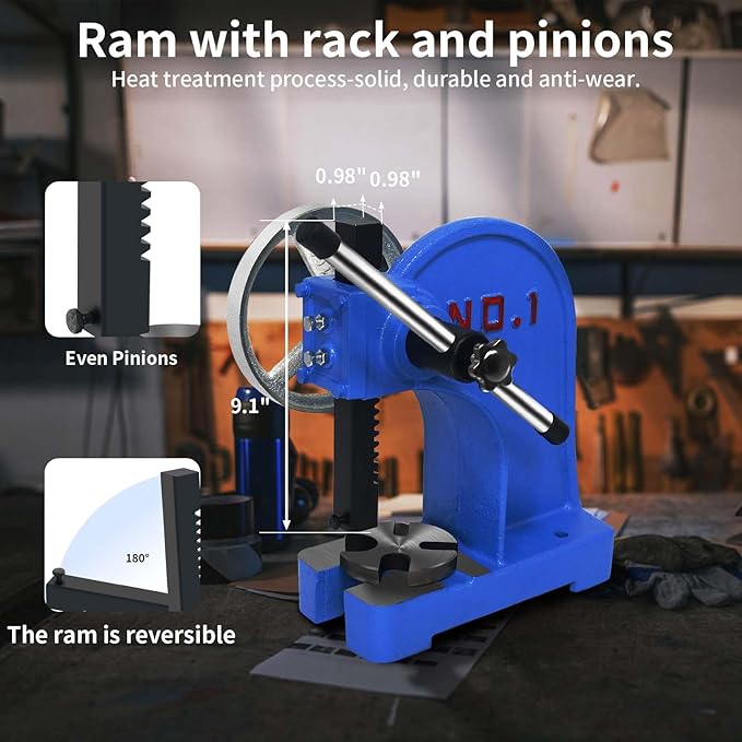 Arbor Press 1 Ton,Ratchet Leverage Arbor Press with Handwheel,5.5" Maximum Height Manual Desktop Punch Press Machine Metal Arbor Press Tool,for Stamping