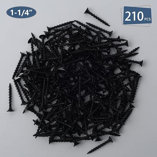 210pcs #6 횞 1-1/4 inch High Hardness Drywall Screws, Black, Coarse Thread, Phillips Drive, Bugle Head, Black Wood Screws, Wood and More (1-1/4 in, 210)