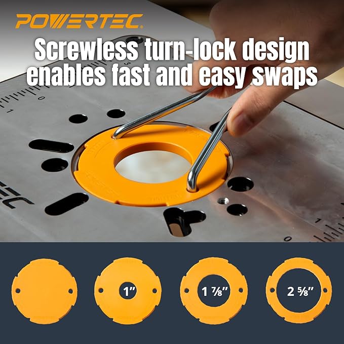 POWERTEC Aluminum Router Table Insert Plate with Reducer Rings, Leveling Screws, and Starting Pin ??Compatible with Bosch, DeWalt, Makita, and Other Brands for Woodworking with Router Tables (71850)