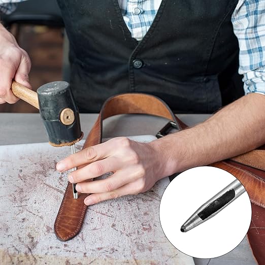 0.8MM Leather Hole Punch Tool [4PCS] - Metal Round Belt Hole Puncher Use for Leather Working & Belts & Watch Band & Paper & Plastic - [Silver Tone] Round Hollow Tools