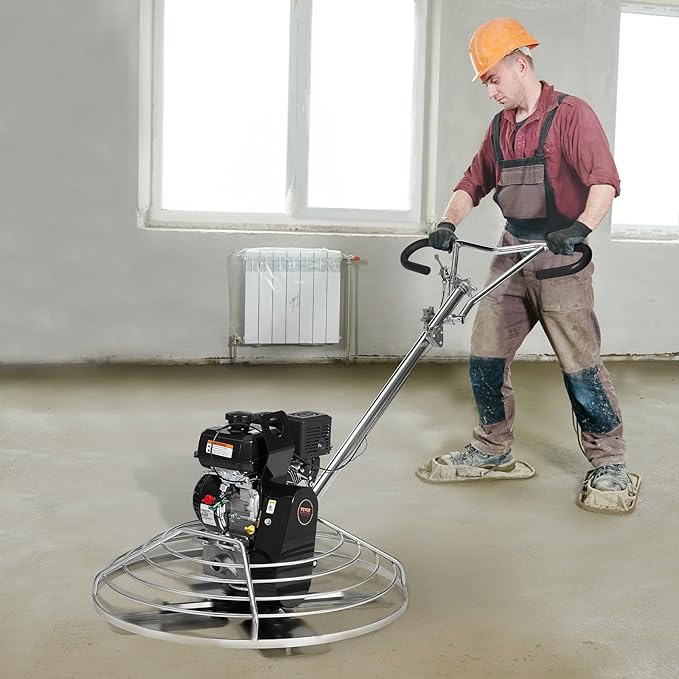 VEVOR Power Trowel, 38??Walk-Behind Cement Trowel with Float Pan, 6HP Gas-Powered Smooth Concrete Surface Finisher, Heavy Duty Commercial Screed Concrete Cement with Finishing Blade, Orange