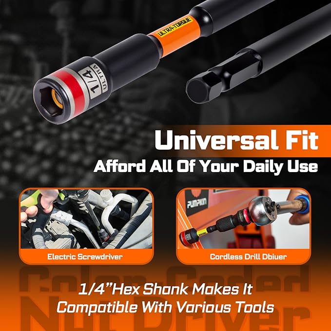 Impact Nut Driver Set, 10 Pieces 2.56???쒵ong 1/4?? Point Alloy Steel Magnetic SAE Nut Setter Set Use For Require Installing 1/4 Hex Shank Impact Driver with Case Box