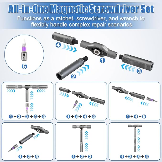 42 In 1 Magnetic Screwdriver Set, Multi Bit Ratchet Screwdriver Set with Small Screwdriver, t Handle Ratchet Screwdriver Repair Tool Kit for Computer Furniture & Diy