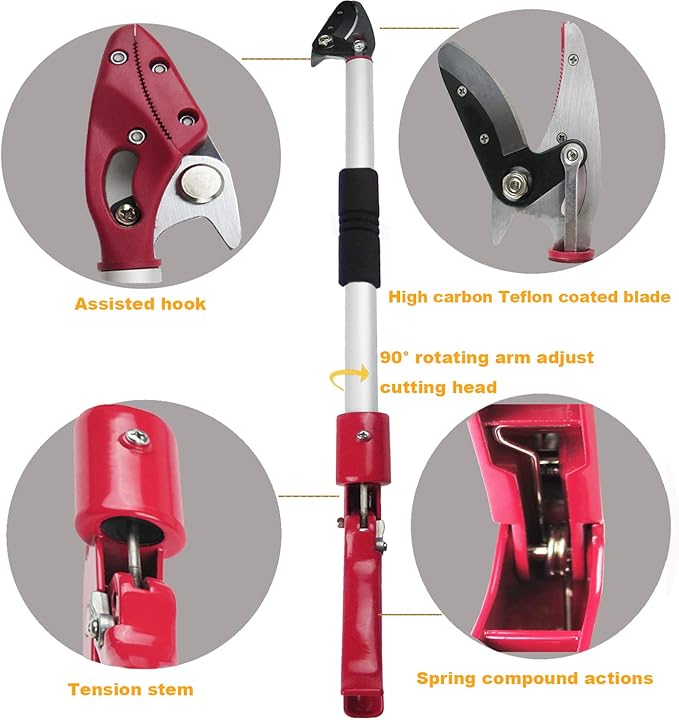 6 Feet Cut and Hold Tree Pruner, Rotation Pole Tree Trimming, Long Reach Fruit Picker, Branches Bypass Lopper