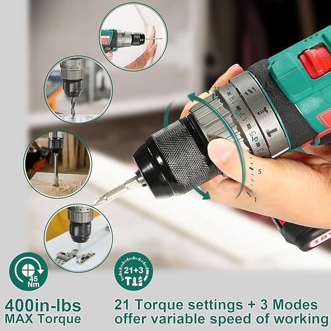 HYCHIKA Cordless Hammer Drill Driver 18V and Laser Level 360° Self Leveling with Tripod, Laser class: II, 2-Tool Power Tool Combo Kit