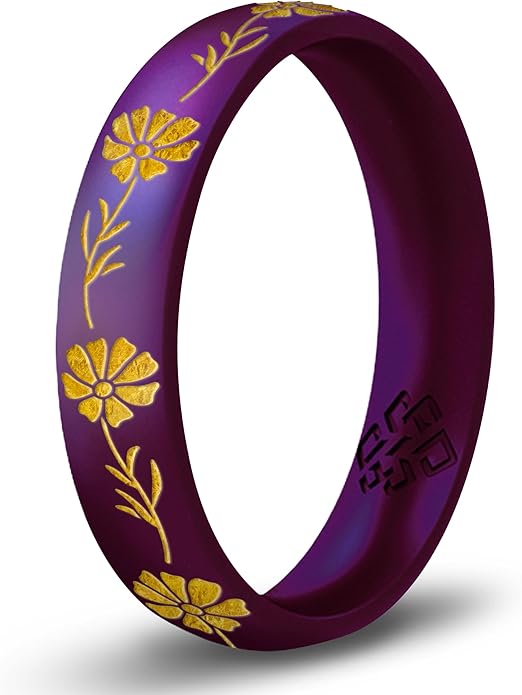 Knot Theory Birth Flower Silicone Ring for Women - 4mm Comfort Fit Wedding Band Engagement Ring