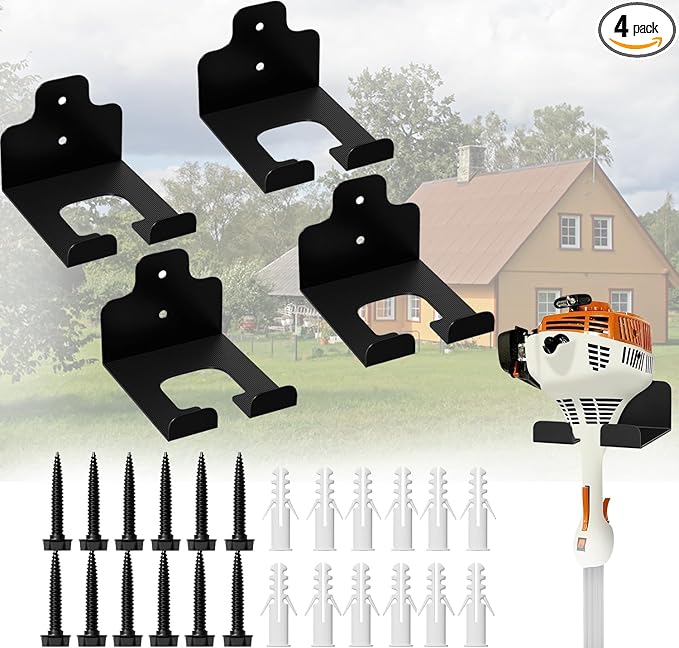 4PCS Garage Organizer Trimmer Rack, Wall Mounted Tool Hanger for Grass Trimmer, Hedge Trimmer, Weed Whackers & Garden Tools ??Heavy Duty, Space-Saving, Anti-Rust Storage Rack for Garage & Home