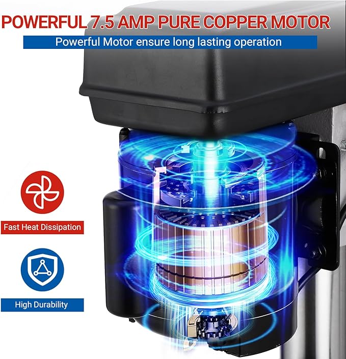 13-Inch Mini Drill Press Table, Variable Speed 288-3084 RPM,7.5 Amp 120V, Cast Iron Benchtop Drill Press with 0-45° Tilting Worktable for Wood and Metal