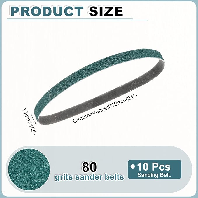 HARFINGTON 1/2 x 24 Inch Sanding Belts, 10 Pcs 80 Grit Zirconia Abrasive Belt Sander File Belt for Woodworking, Metal Polishing, Knife Sharpener