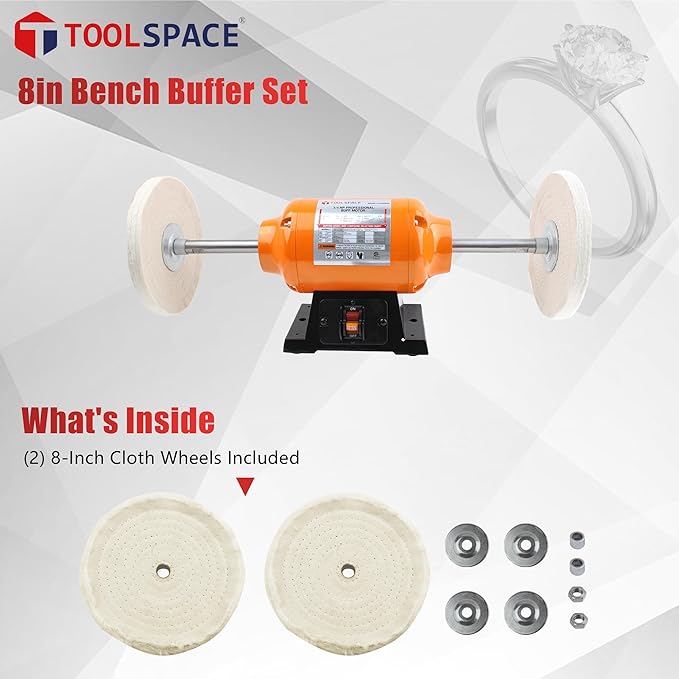 Bench Buffer Polisher, 8Inch Benchtop Buffing & Polishing Machine for Metal, Jewelry, Knives, Wood, Jade and Plastic