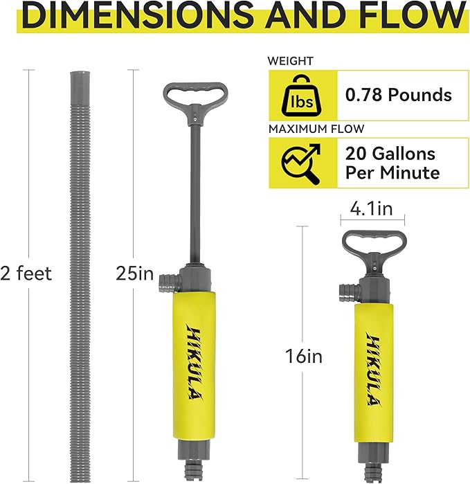Manual Bilge Pump for Boats Kayak Canoe - Portable Siphon Pump, Kayak Bailer with Reversible Hose,Yellow,17 Inch