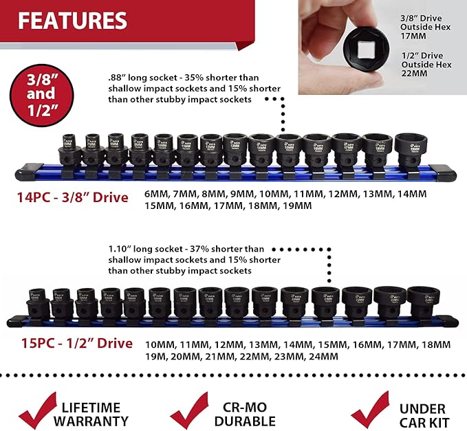 Astro Pneumatic Nano Impact Socket Sets Metric- 15pc 1/2" Drive 78215 and 14pc 3/8" Drive 78314