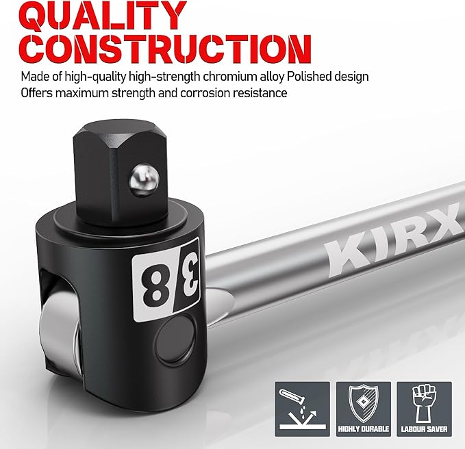17.5-Inch 3/8??Drive Breaker Bar, Heavy Duty Extension Breaker Bar, 250째 Rotatable Head, Premium Chromium Molybdenum Steel, Mechanical Work, Automobile and Motorcycle Maintenance and Repair