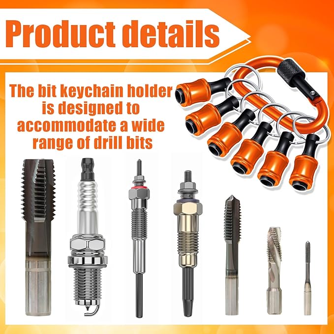 Gisafai 24 Pcs 1/4 Inch Bit Holder Keychain Hex Shank Aluminum Alloy Screwdriver Bits Holder Extension Bar Keychain Screw Adapter Drill Change Handheld Portable(Yellow)