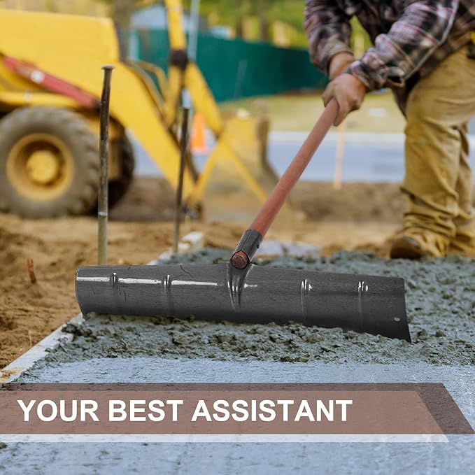 1 Pack 60 Inch Concrete Placer with 22 Inch Wide Steel Rake Head and Removable Wood Handle Concrete Rake Spreading Leveling Tool for Building Construction