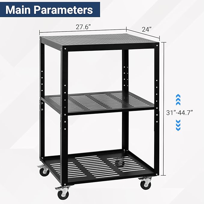 Planer Stand, 27.6" x 24" Tabletop, 31"- 44.7" Height Adjustable, 550 LBS Capacity Planer Table with 4 Stable Casters & Storage Space, for Most Planers, Saws, Bench-top machines, Power Tools
