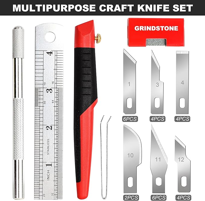 FASTPRO 31-Piece Precision Hobby Knife Set, Craft Knives with 26pcs Blades, Exacto Knife Set Included Tweezers, Grindstone, Steel Ruler and Storage Case, for Art Work, Scrapbooking, Stencil, Modeling