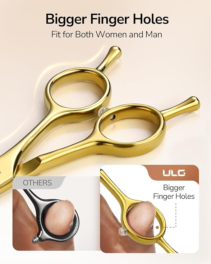 ULG Professional Hair Cutting Scissors 6.5 Inch ??Sharp Barber Shears, Stainless Steel Symmetrical Salon Haircut Scissors for Women, Men, Kids, Gloss Paint Finish, Golden