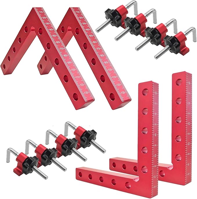 90 Degree Positioning Squares Right Angle Clamps for Woodworking - 4 Pack 5.5"Aluminum Alloy Woodworking Corner Clamps, for Picture Frame, Cabinet, Boxes, Drawers (4Pack 5.5'')