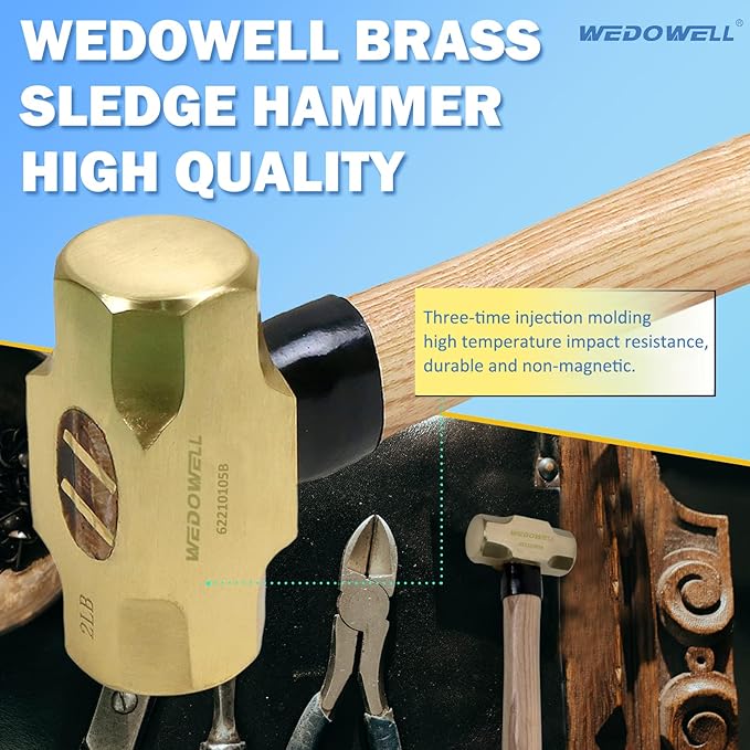 WEDOWELL 5lb Sledge Hammer with Wooden Handle,Drilling/Crack Hammer with No-Slip Cushion Grip,Length 400mm,Shock-resistant,Die-forged,DIN Standard,Ideal for Demolition,Construction,Blacksmithing