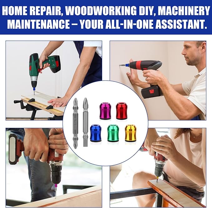 5pcs Strong Magnetic Screw Rings, Magnetic Screw Rings with Double-Ended Screwdriver Bit & Slotted Phillips Screwdriver Bit for Woodworking Maintenance Household Repairs