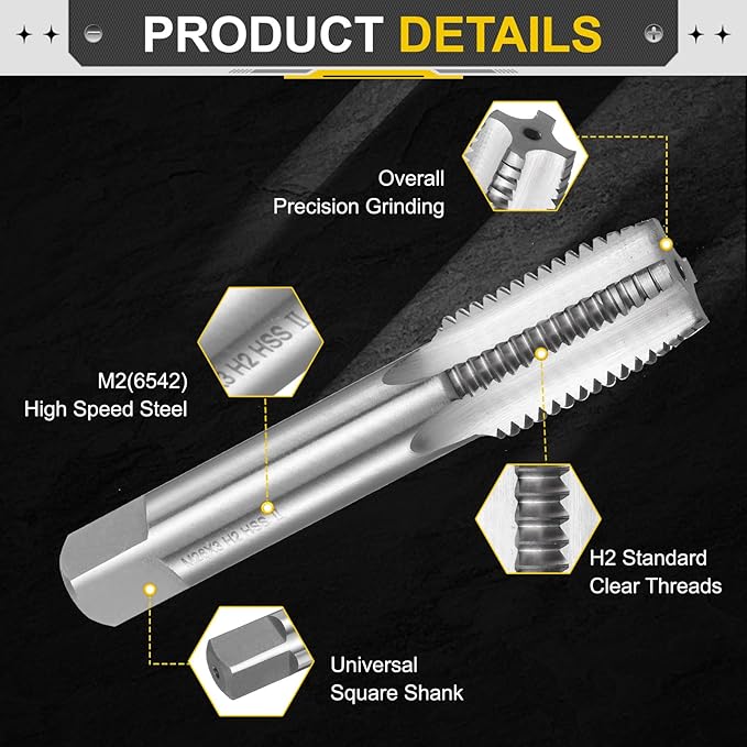 uxcell Hand Plug Tap M26 x 3 H2 Metric Thread Plug Style Taps Straight Flute Screw Tapping Threading Tool High Speed Steel HSS6542