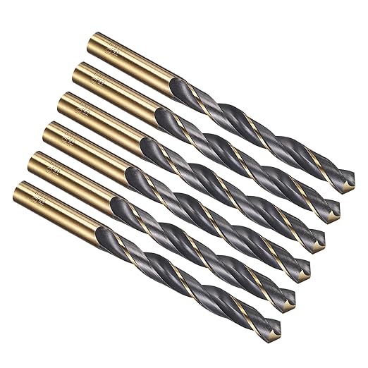 PATIKIL 10.5mm Drill Bit, Jobber Straight Shank 4341 High-Speed Steel 118째 Black and Gold Finish for Medium-Hard Metal Steel Acrylic - 6 Pack