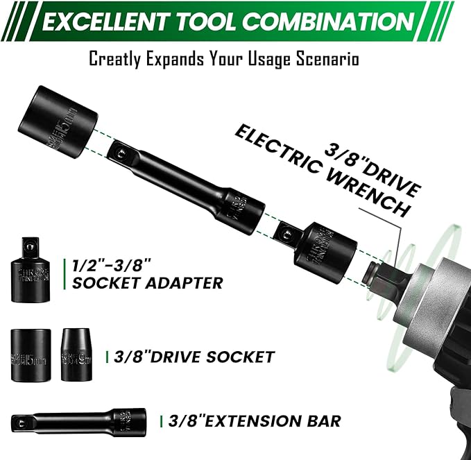 Steel Vision 35-Piece Impact Socket Set, 1/2" Drive Shallow (Metric 9-30mm, SAE 9/16"-1") & 3/8" Drive Shallow (Metric 8-17mm, SAE 3/8"-11/16"), CR-V Steel, 6 Point, Includes 1 Adapter & 2 Extensions