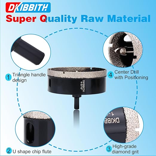4-5/16" Diamond Hole-Saw Bits with Pilot Drill Bit 4-5/16 in Diamond Tipped Tile Hole Saws with Guiding Bit for Accurate Drilling, for Porcelain Tile Ceramic Pottery Granite Stone Glass Bottles 110mm