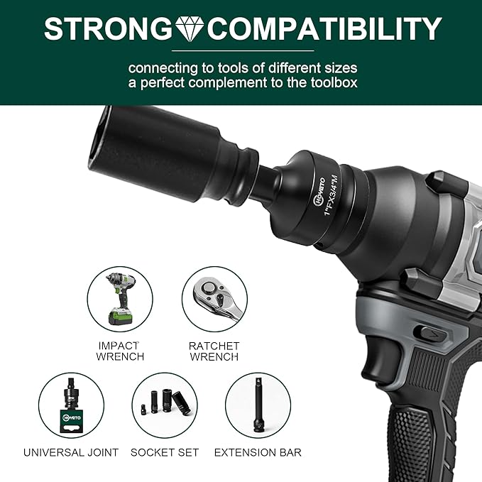 3/4" Drive Impact Swivel Socket Adapter, Universal Joint with Cr-Mo Steel High-Torque Swivel Socket Set for Machinery Repair