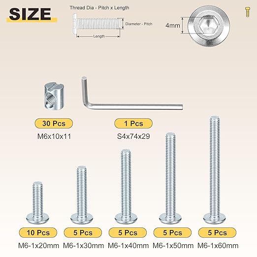 METALLIXITY Furniture Crib Screws Replacement Set with Wrench(M6-1x20/40/60/80mm) 40Pcs, Galvanization Connector Bolt M6 Screw Barrel Nuts Binding Screws, for Chair Cabinet Bed, Silver White