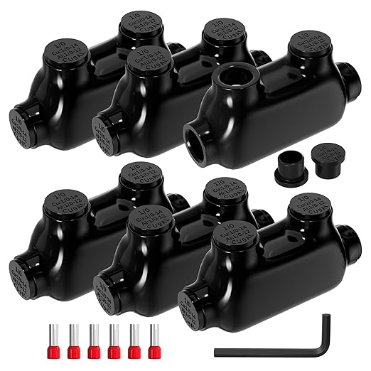 Joinfworld 2 Port Inline Splice Connector 1/0-14AWG Aluminum to Copper Wire Connectors Insulated Wire Connectors UL Listed Wire Cable Connectors with Slotted Allen Hex - 6 Pack